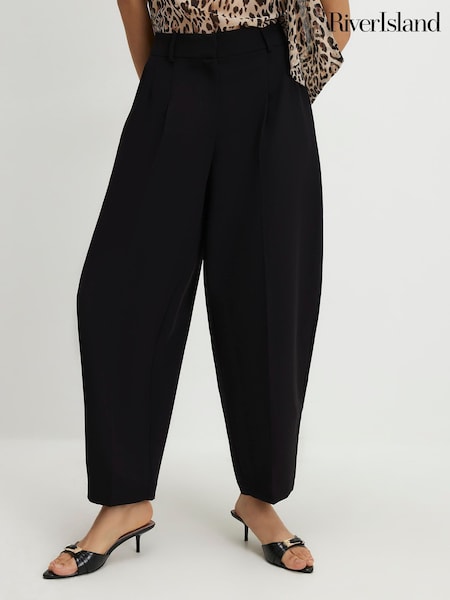 Black - River Island Drapey Barrel Leg Trousers