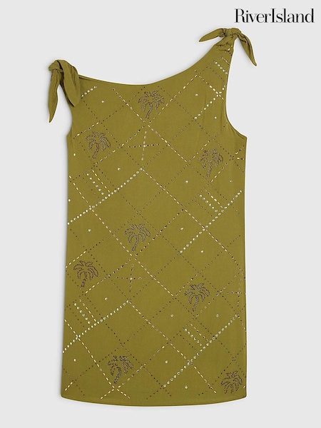 Verde - Rochie mini asimetrică River Island cu ornament de palmier