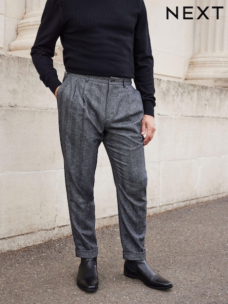 Серый "в елочку" - Свободный зауженный крой - Nova Fides Italian Fabric Trousers With Wool (570094) | €11