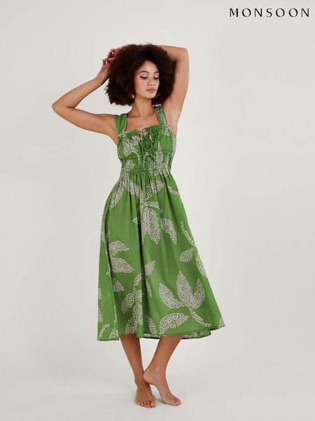 Monsoon Green Palm Spot Print Sustainable Cotton Midi Sundress (570142) | €41.50