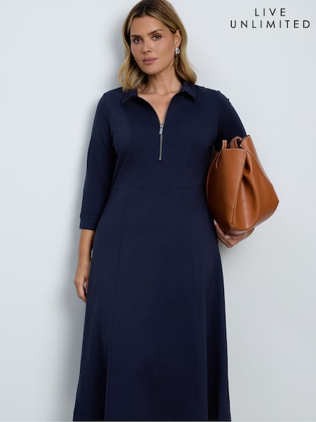 כחול  - Live Unlimited Polo Neck Jersey Dress