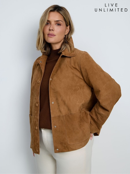 Brown - Live Unlimited Suede Button Through Jacket
