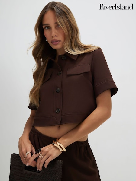 Brown - River Island Short Sleeve Cropped Jacket