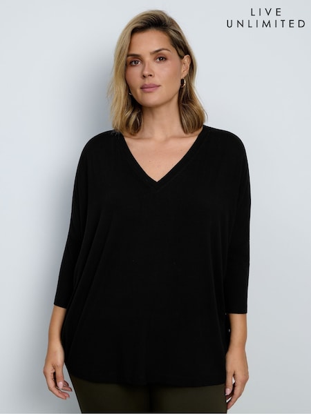 Black - Live Unlimited Jersey V-neck Top