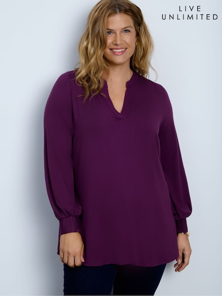 Purple - Live Unlimited Jersey Nehru Collar Tunic