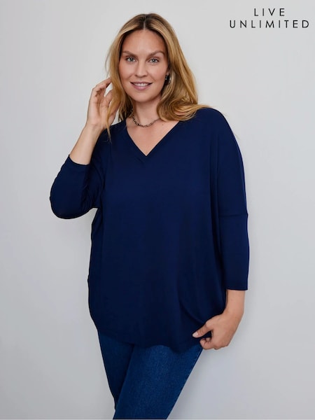 Blue - Live Unlimited Jersey V-neck Top