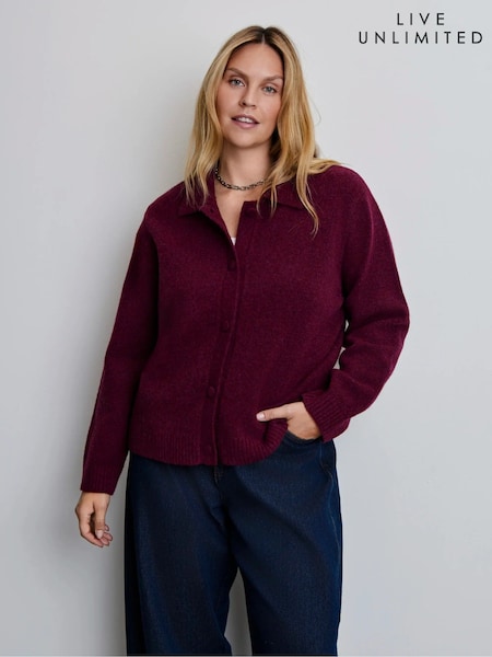 Burgundy Red - Live Unlimited Polo Collar Cardigan