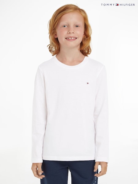 أبيض - Tommy Hilfiger Basic Long Sleeve Top (570444) | ‏146 د.إ.‏