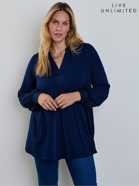 Blue - Live Unlimited Jersey Nehru Collar Tunic