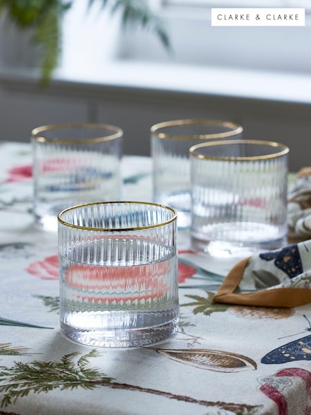 Clarke & Clarke Clear & Gold Denver Set of 4 Short Tumbler Glasses (570535) | €47