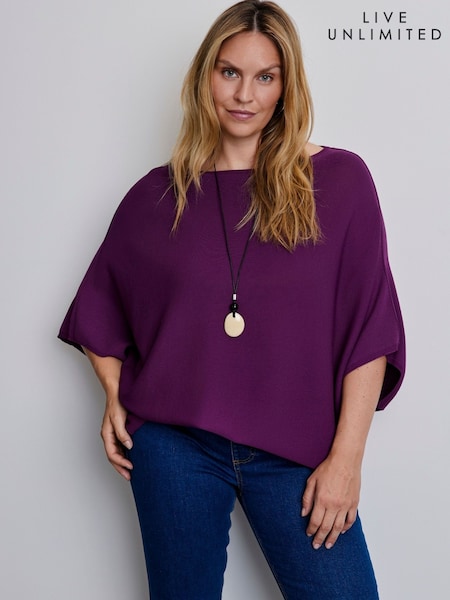 Plum - Live Unlimited Batwing Knitted Jumper