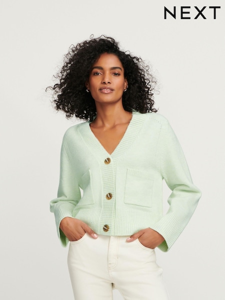Sage zelena - V-Neck Button Up Pocket Cardigan (570622) | € 18