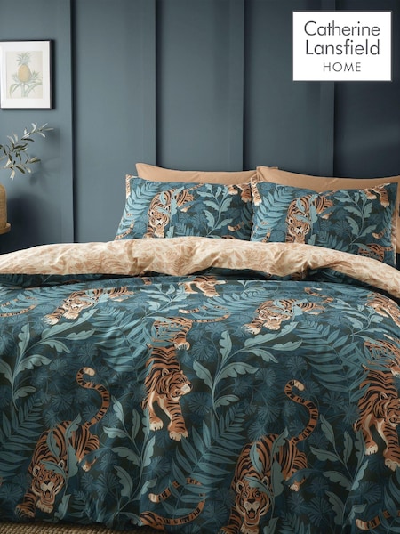 Catherine Lansfield Green Tropic Tiger Leaf Reversible Duvet Cover Set (570742) | R$ 170 - R$ 275