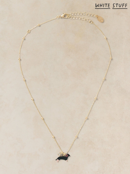Gold Tone - White Stuff Sausage Dog Necklace