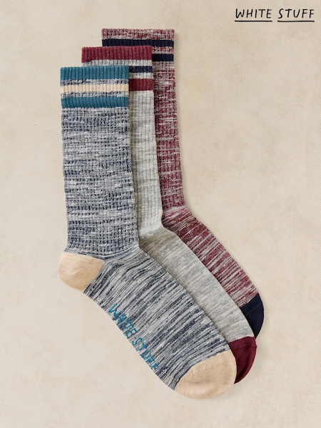 Blue - Regular White Stuff Sport Rib Ankle Socks 3 Pack
