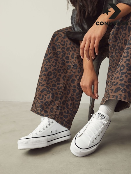 Converse White Platform Lift Chuck Ox Leather Trainers (571000) | ₪427