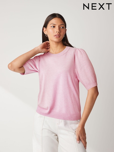 Pink Crew Neck Short Sleeve Knitted Top (571197) | €10