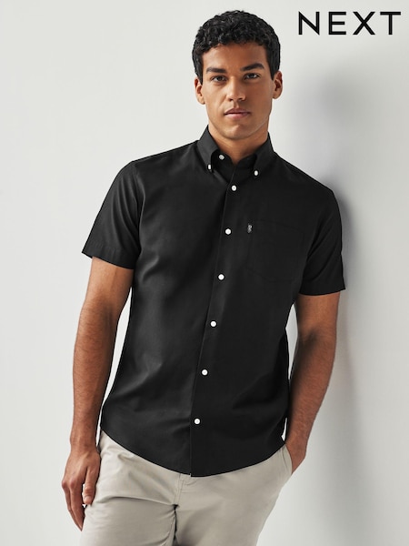 Black Regular Fit Short Sleeve Easy Iron Button Down Oxford Shirt (571229) | $35