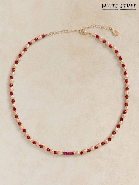 Gold Tone - White Stuff Semi-precious Bead Necklace