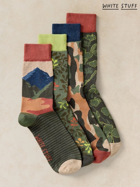 綠色 - Regular White Stuff Floral Geo Ankle Socks 4 Pack