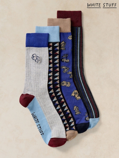Blue - Regular White Stuff Lucky Day Ankle Socks 4 Pack