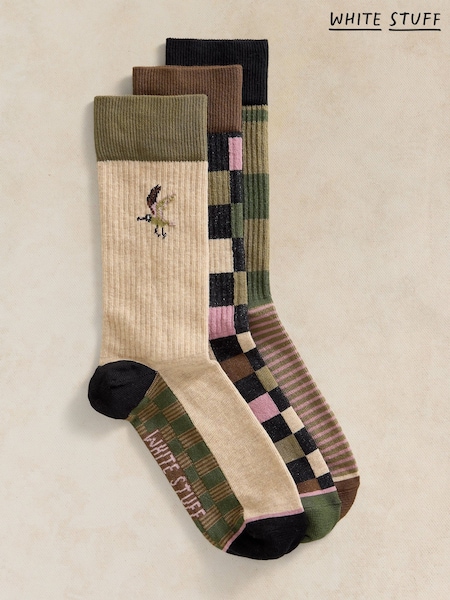 أخضر - Regular White Stuff Bird Rib Ankle Socks 3 Pack