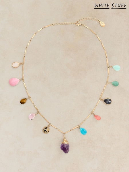 Gold Tone - White Stuff Semi-precious Charm Necklace