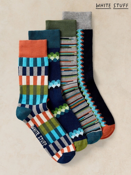 Blue - Regular White Stuff Mixed Geo Ankle Socks 4 Pack
