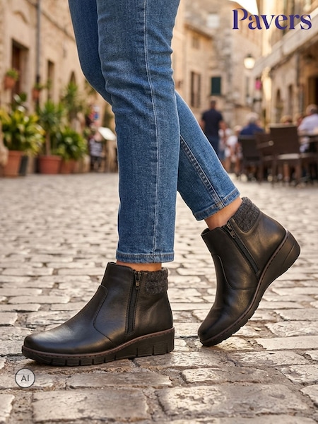 Black - Pavers Wide-fit Leather Lightweight Ankle Boots