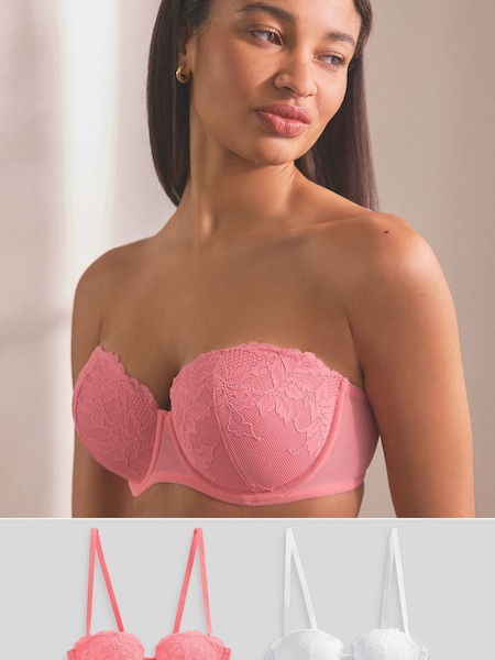 Коралловый/белый - Lace Light Pad Strapless Multiway Bras 2 Pack (571634) | €14