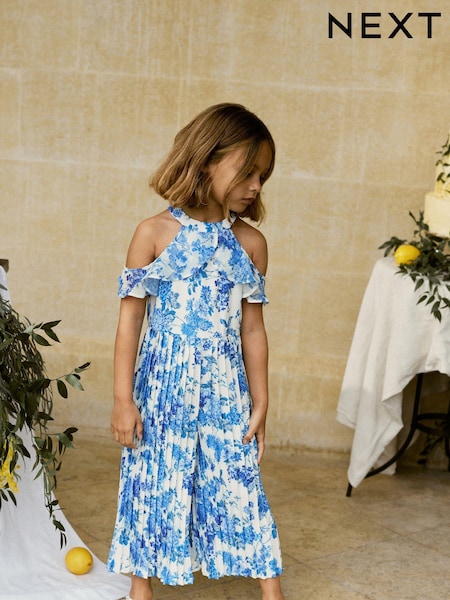 Blue Floral Pleated Jumpsuit (3-16yrs) (571638) | €15 - €17.50