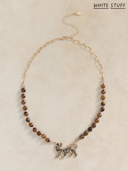 Gold Tone - White Stuff Semi-precious Tiggy Necklace