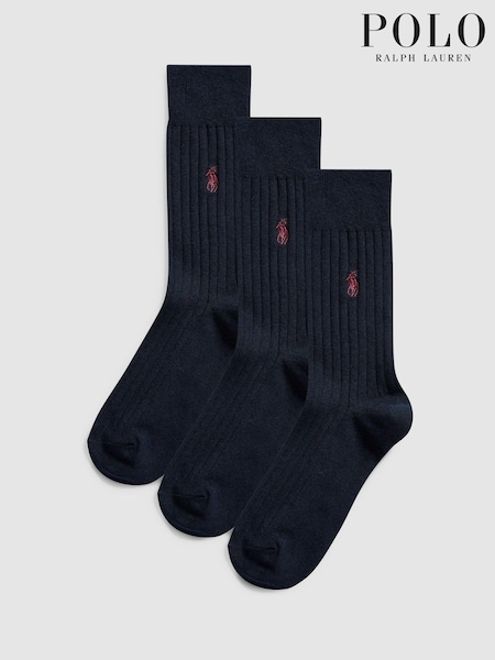 Polo Ralph Lauren Navy Ribbed Cotton Blend Crew Socks 3 Pack (572330) | €44