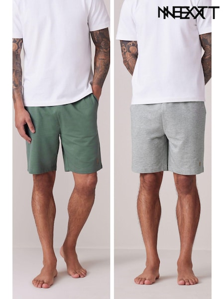 Grey/Sage Green 100% Cotton Lightweight Joggers Shorts 2 Pack (572519) | €15.50