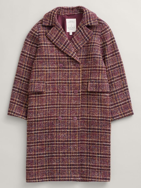 Seasalt Cornwall Purple Evenweave Wool Blend Checked Coat (572812) | €121
