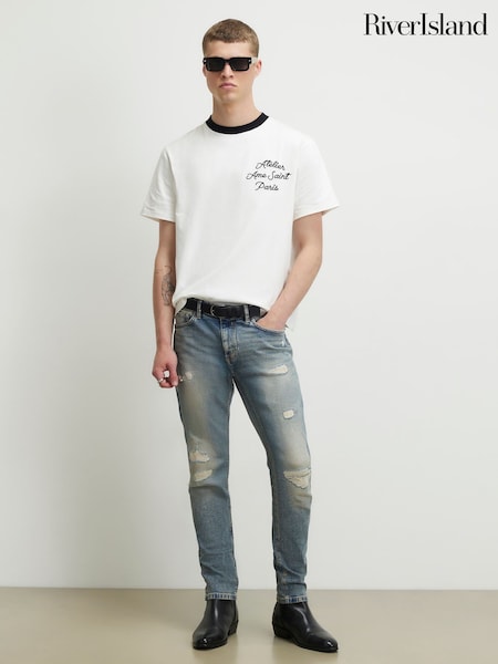 藍色 - Regular River Island Skinny Fit Ripped Jeans