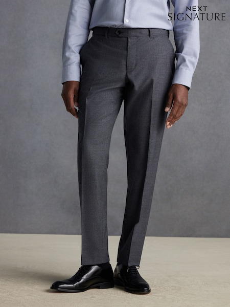 Grey Regular Fit Signature 100% Wool Trousers With Motion Flex Waistband (573168) | kr838