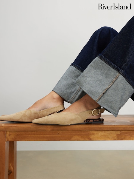 Brown - River Island Faux Suede Point Toe Flats