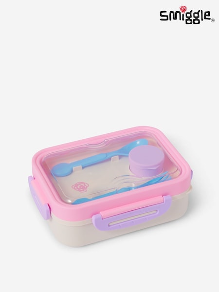 Rosa - Fiambrera bento de acero inoxidable Smiggle con cubiertos