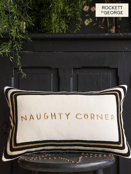 Rockett St George Naughty Corner Velvet Embroidered Slogan Cushion (573968) | €43
