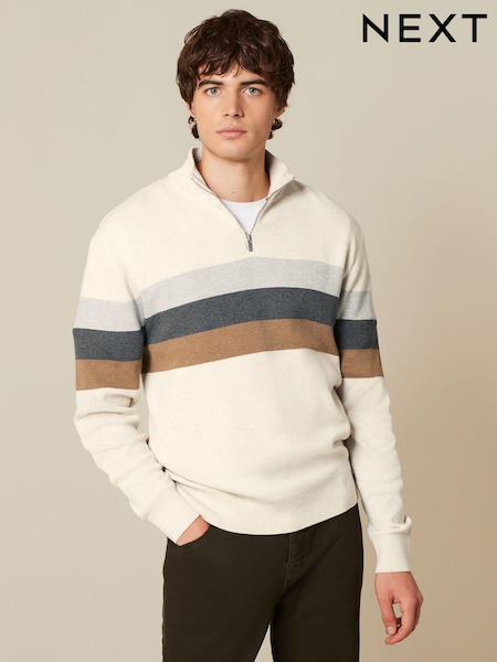 Neutral Colourblock Regular Zip Neck Jumper (574035) | €18