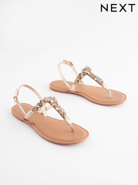 Gold Forever Comfort® Standard/Wide Fit Jewel Toe Leather Post Sandals (574458) | AED134