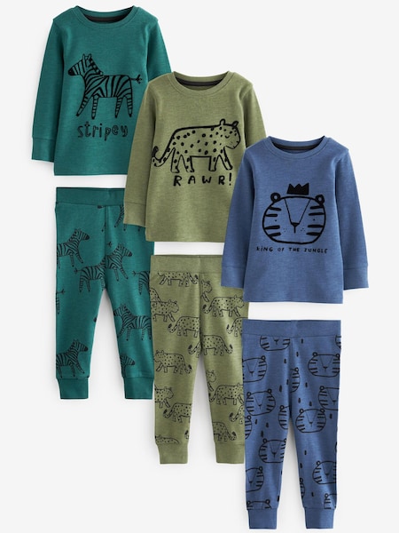 Kaki/siva živali - Long Sleeve 100% Cotton Pyjamas 3 Pack (9mths-8yrs) (574841) | € 23 - € 29