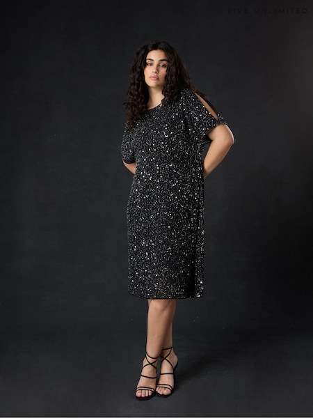Live Unlimited Black Curve Embellished Cold Shoulder Dress (574979) | €236