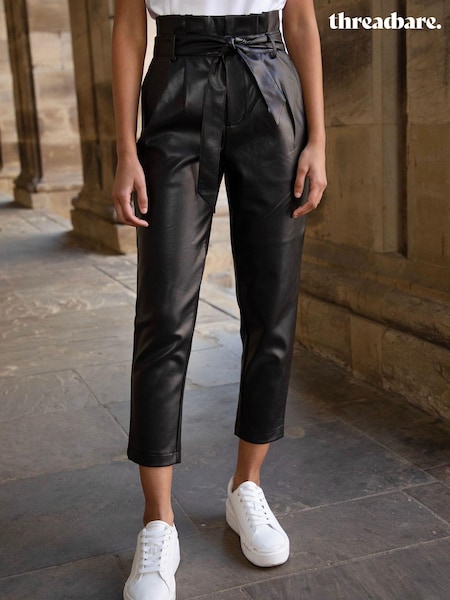 Threadbare Black Tie Waist PU Faux Leather Tapered Trousers (574984) | €19