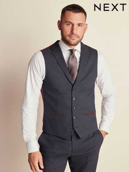 Navy Blue Regular Fit Herringbone Suit Waistcoat (575175) | €51
