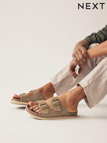 Taupe Brown Suede Two Buckle Sandals (575296) | €43