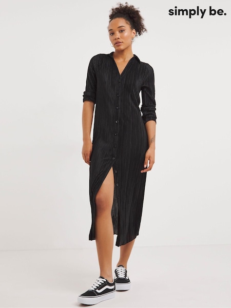 Simply Be Black Plissé Shirt Dress (575429) | €21.50
