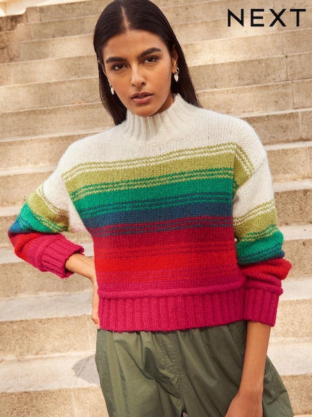 Multicolour Stripe Cropped High Neck Long Sleeve Jumper (575512) | €10