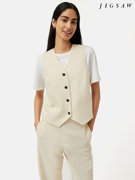 Jigsaw Cream Hopsack Tailored Waistcoat (575844) | €83